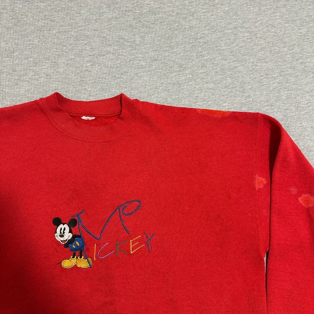 Vintage Disney Mickey Mouse MVP Embroidered Red Crewneck Sweatshirt Mens Size L